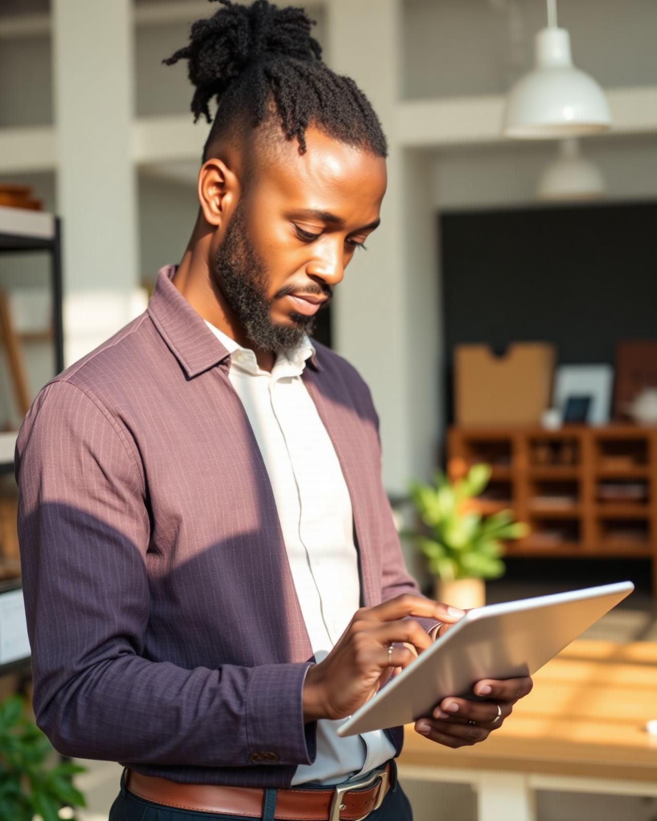 Business owner tapping on a tablet