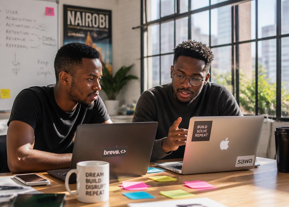 Two African co-founders working together in a Nairobi studio